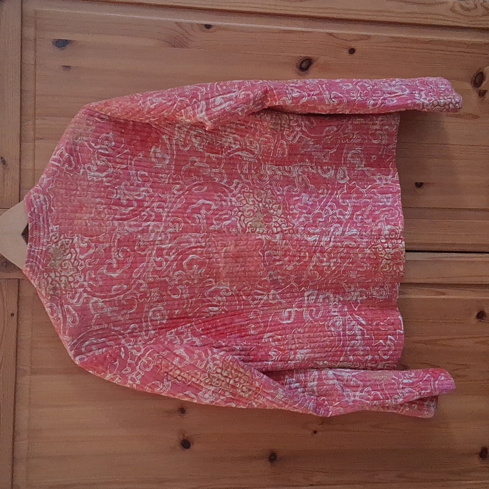 Sigrid Olsen 100% Silk Cream Coral Batik Lightweight Quilted Jacket Size Large - Picture 8 of 8